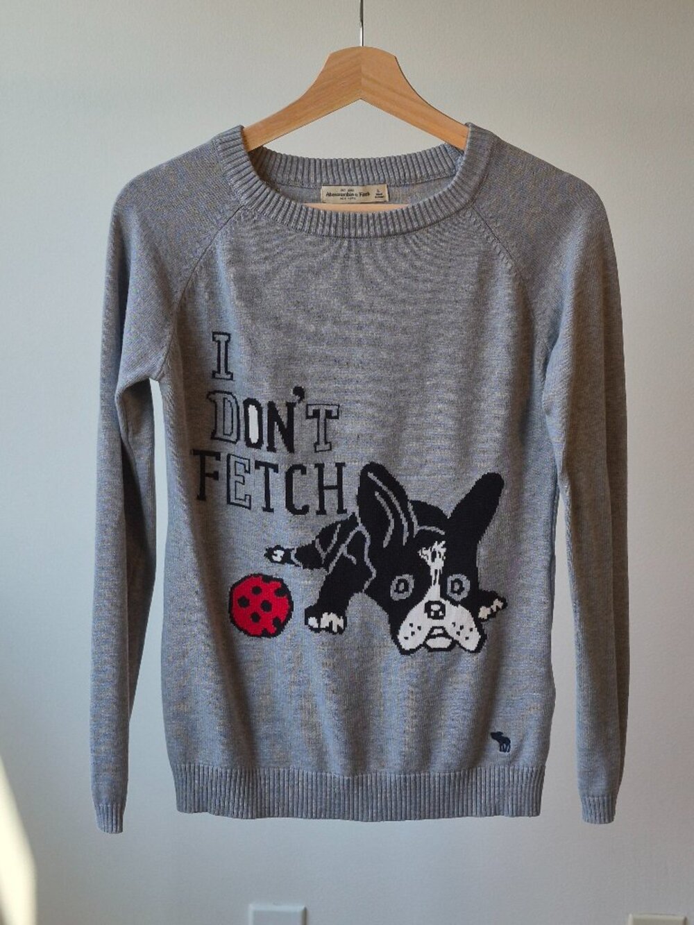 Abercrombie & Fitch I Don’t Fetch Dog Graphic Sweater  Women L Gray Y2K